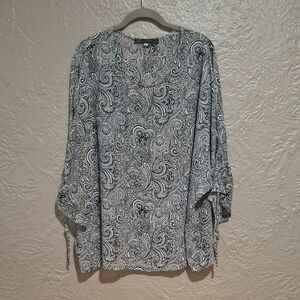 Rose & Olive Black and White Paisley Blouse Size 2X